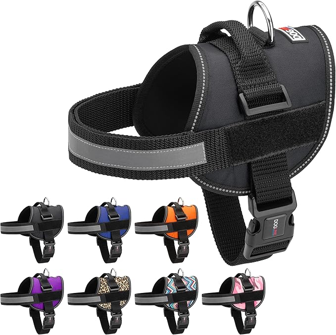 Dogline Dog Harness, Reflective No-Pull Adjustable Vest with Handle for Walking, Training, Breathable, No - Choke Harness for Small, Medium or Large Dogs Room for Patches Girth 27 to 34 in Black-Mewly Pet