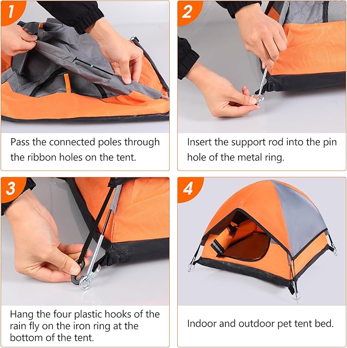 Cat Camping Tent, Cat Tent Bed, Pet Tent for Indoor Cat and Small Dog, Mini Tent (Orange, 21 x 21 x 14 Inches)-Mewly Pet