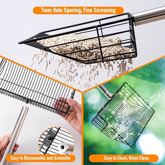 Chicken Coop Pooper Scooper, 36" to 67" Stainless Steel Long Handle Cat Litter Scoop, 5 Segment Extendable Dog Poop Scooper Long Handle, Pet Pooper Scooper for Chicken Dog Cat Manure Rabbit Manure-Mewly Pet