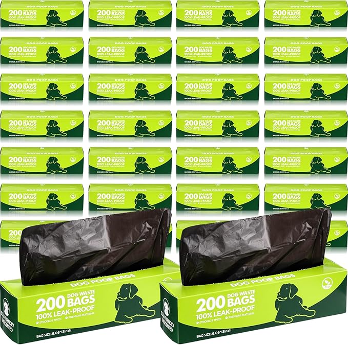 Harloon 6000 Counts Dog Poop Waste Bags 30 Rolls Extra Thick Strong Leak PET Proof Bags Disposable Bulk Universal Doggy Roll Waste Box for Puppy Outdoor Walking Travel(Black,13 x 9 Inches)-Mewly Pet