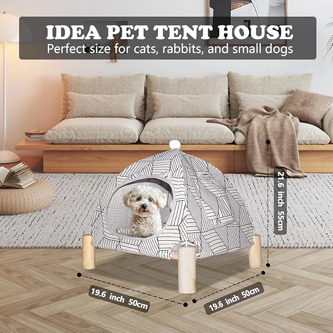 2-in-1 Elevated Cat Tent Cat House, Quick Assembly and Disassembly, Portable Indoor/Outdoor Cute Cat Bed Cave-White Diamond Pattern-Mewly Pet