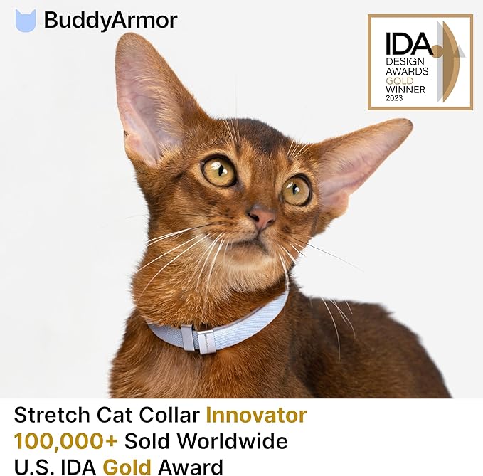 Safety Cat Collar Pro - U.S. IDA Gold Awarding Design, Elastic Quick Release Cat Collar with Buckle Non Breakaway - Lightweight for Kitten All Small Large Cats (Sierra Blue, M 7.9-15.7")-Mewly Pet