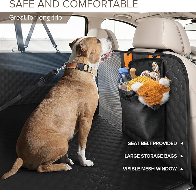 Back Seat Extender for Dogs, Heavy Duty Dog Car Seat Cover for Back Seat and Aggressive Chewer, Large Hard Bottom Car Seat Cover for Dogs, Dog Hammock for Car, Travel Pet Car Bed for Car, SUV, Truck-Mewly Pet