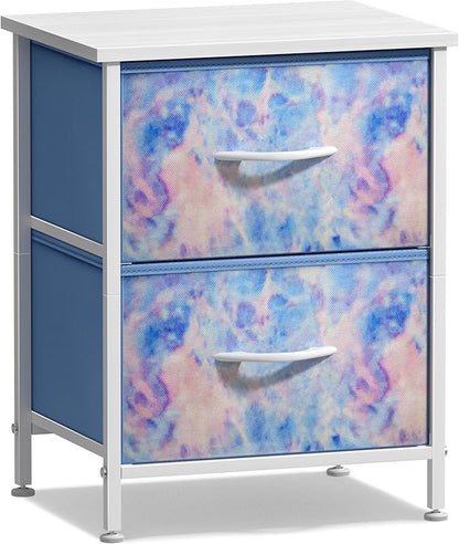 Sorbus Nightstand with 2 Drawers - Kids Bedside Furniture End Table Night Stand - Steel Frame, Wood Top & Easy Pull Fabric Bins - Dresser & Chest for Home, Bedroom Accessories, Office & College Dorm