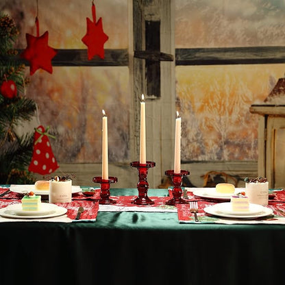GMWD 3 Pcs Red Glass Candle Holder Set Clear, Christmas Candlesticks Holders Pillar Taper Candles Tealight Stand for Wedding Centerpieces Home Decorations Dining Table