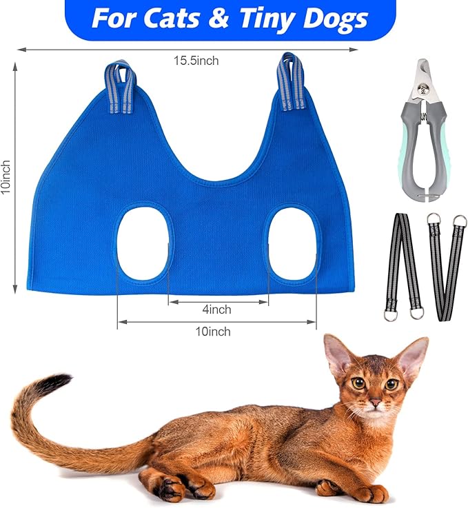 Pet Grooming Hammock Harness for Cats & XS Small Dogs, Dog Sling for Cutting Nails, Dog Hanging Holder Hanger for Nail Trimming with Nail Clippers, Nail File, Scissors-Mewly Pet