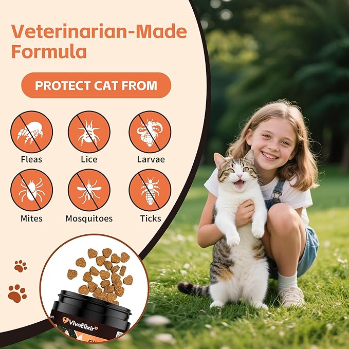 Flea & Tick Treatment for Cats – Natural Flea, Tick & Mosquito Prevention with Brewer’s Yeast, Coconut Oil – Skin & Coat Health, Immune Support – Vet Formulated 200 Chews-Mewly Pet