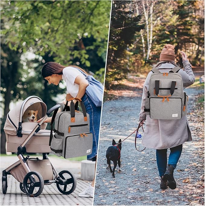 Modoker Dog Travel Bag, Airline Approved Backpack for Pet Accessories Organizer, Tote Weekend Bag with 2 Dog Food Storage Containers, 2 Collapsible Dog Bowls, 1 Pet Mat, Grey-Mewly Pet