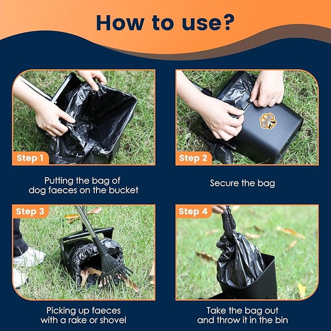 Pooper Scooper for Large Dogs Heavy Duty Swivel Bin & Rake with 20 Waste Bag for Large Medium Small Dogs, Easy to Clean Pet Waste Use on Grass, Dirt, Gravel or Flats-Mewly Pet