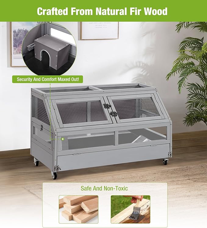 GUTINNEEN Guinea Pig Cage, Hamster Cage with Chew-Proof Aluminum Edges & Leak-Proof PVC Layer, Small Animal Cage with 4-Wheel Design, Acrylic/Mesh Panels for Ferrets, Rats-Mewly Pet