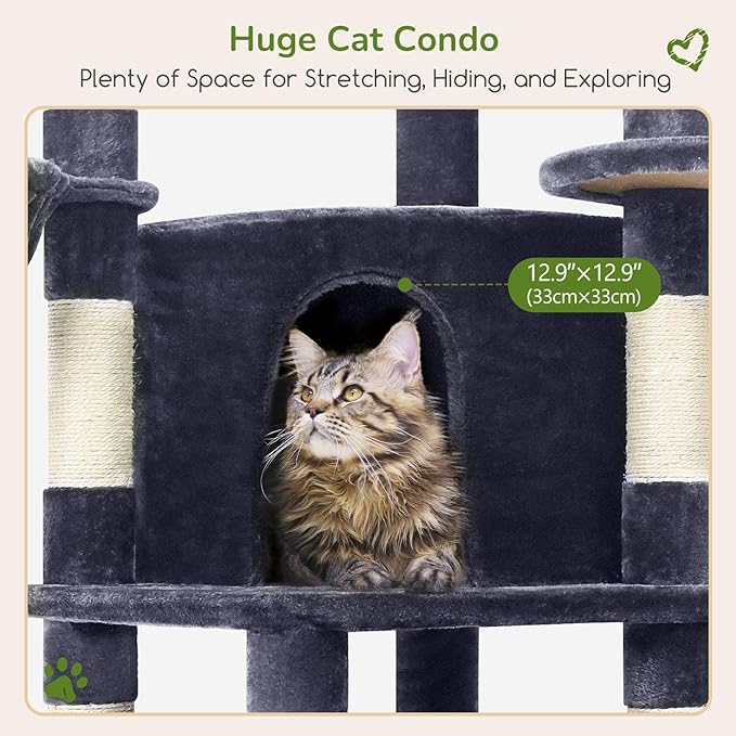 Globlazer Corner Cat Tree Tower for Indoor Cats, 51in Multi-Level Cat Condo Tower with Large Hammock, 7 Sisal Scratching Posts, Oversized Top Perch, Spacious Cat Cave, Hanging Basket, C51, Dark Grey-Mewly Pet