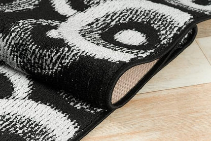 Custom Length Cut to Size Modern Farmhouse Carpet Runner Rug for Hallways, Non Slip Rubber Backed, 31 inch Wide X Customized Length, Geo Black, 31 inch X 23 feet