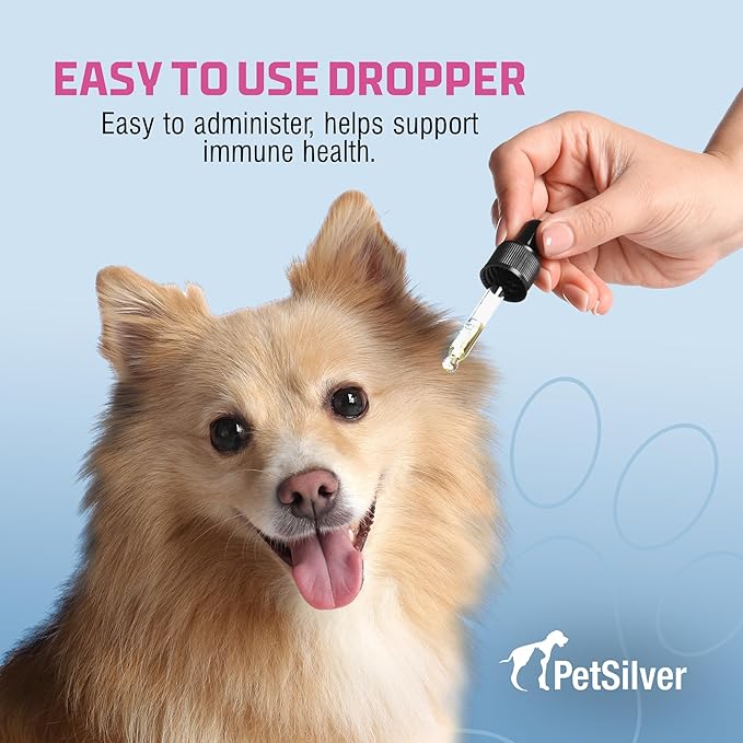 PetSilver Immune Support - Promotes Respiratory Health in Cats & Dogs, Sinus & Kennel Cough Treatment, Natural Antibiotic, Allergy Relief, Chelated Silver Formula, Easy-to-Use Dropper, USA - 2 fl oz-Mewly Pet