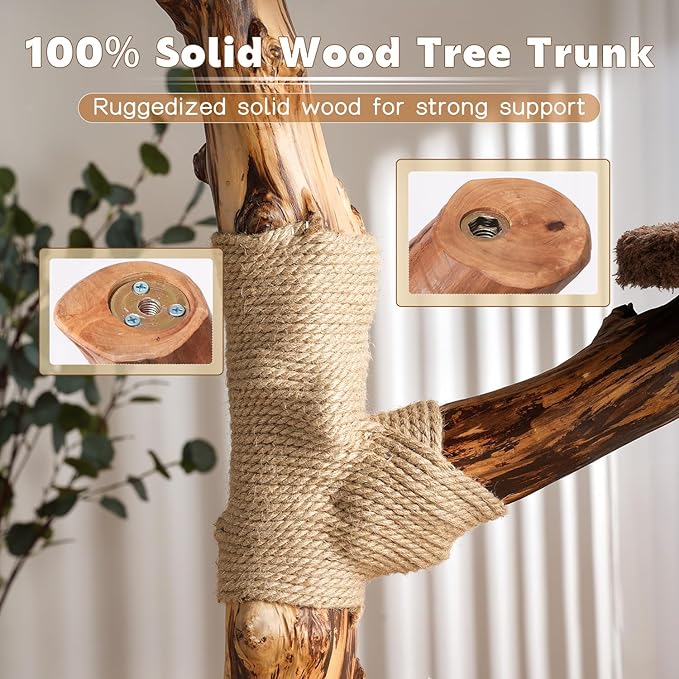 Luxury Treehouse Cat Tree for Indoor Large Cats,54.7'' Tall Modern Wood Cat Tower with 3 Level House,4*Cozy Perch,1*Soft Viewing Bed,Heavy Duty Wide Base,Sisal Scratching Post (54.7inch)-Mewly Pet