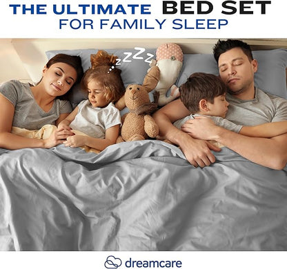 DREAMCARE California King Sheet Sets - Cooling Bed Sheets - 4pcs Set - up to 15" Deep Pocket Cal King Sheets - California King Sheets - Soft & Lasting 100% Brushed Polyester with Side Pocket - L Gray