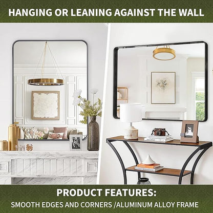 Suidia Bathroom Mirror, 30" x 22" Wall Mirror Metal Framed, Bathroom Vanity Mirror for Living Room Bedroom Bathroom Entryway, Black, Rounded Corner Style