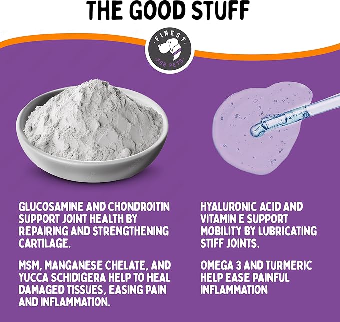 Joint Repair Hip and Joint Chews for Dogs - Finest for Pets Glucosamine, Chondroitin, MSM, Omega 3 & Turmeric for Dog Joint Support, Mobility & Pain Relief - (120 Chicken Flavored Chews, Made in USA)-Mewly Pet