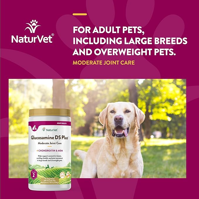 NaturVet Glucosamine DS Plus Level 2 Moderate Care Joint Support Supplement for Dogs and Cats, Chewable Tablets Time Release, Made in The USA, 240 Count-Mewly Pet