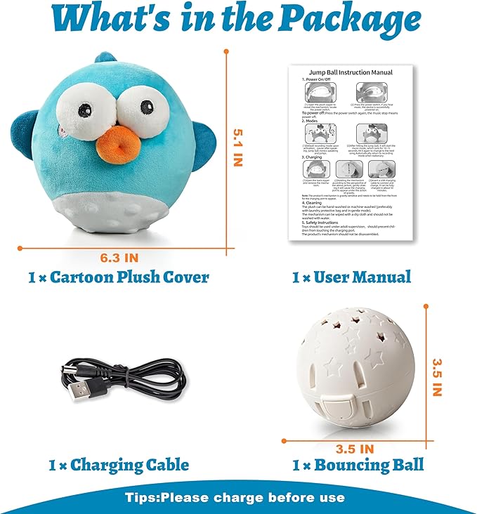 Dog Toys,Rechargeable Crinkle Chew Interactive Squeaky Toy with Jumping Music Moving Ball for Small Medium Large Breed Puppy Toys to Keep Pets Busy (Puffer)-Mewly Pet