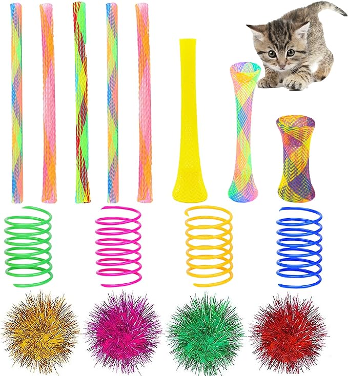 ISMARTEN 45-Piece Cat Toy Set - Springs, Balls, Tube, Pom Poms for Kittens to Swat, Bite, Hunt (Random Color)-Mewly Pet