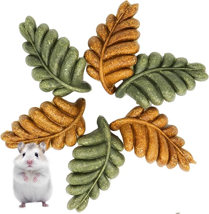 TEEWY 6PCS Hamster Chew Toys, Guinea Pig Chew Toys for Teeth with Natural Vegetables and Timothy Grass, Chinchilla Toys,Dental Care for Rats/Guinea Pigs/Hamsters and Gerbil, Leaf-Shape-Mewly Pet