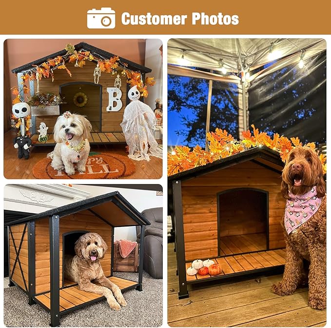 Extra Large Dog House Outdoor Weatherproof, Strong Metal Chew Proof Frame Dog Kennel for Small Medium Large Dogs-Mewly Pet