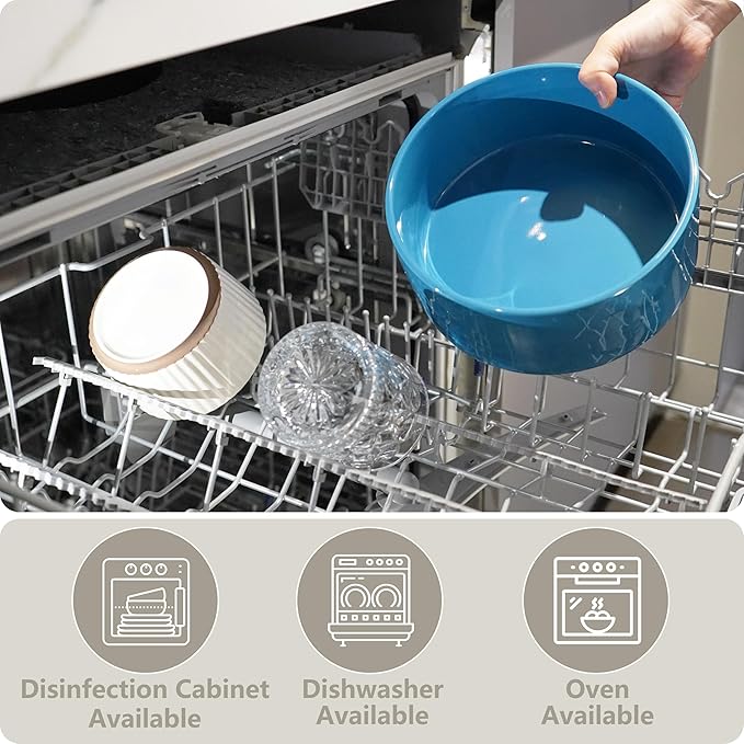 Ceramic Elevated Dog Bowls, Pet Food and Water Bowl Set for Large Dogs, 7.5 Cups Dog Bowls Raised with Wood Stand, 61OZ, Blue-Mewly Pet