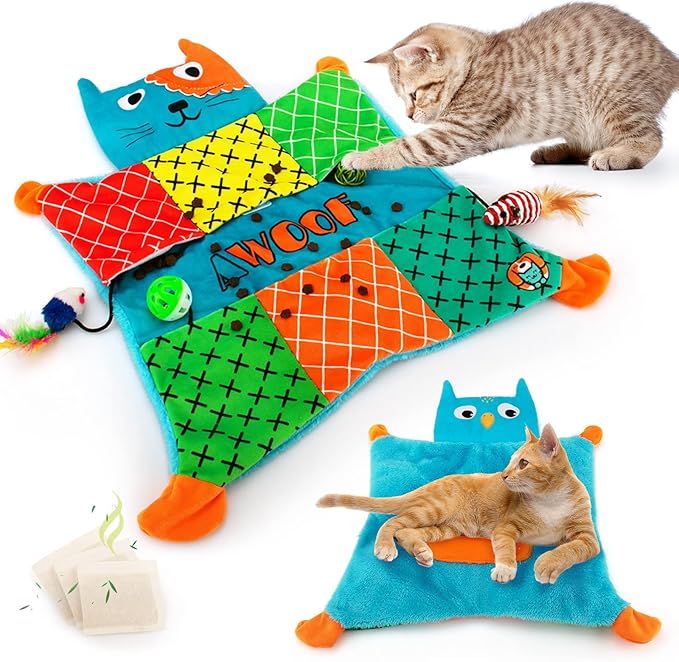 AWOOF Cute Soft Catnip Mat, Interactive Cat Toys for Indoor Cats-Mewly Pet