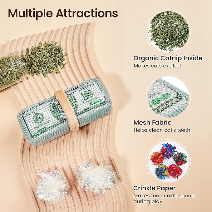 Potaroma Cat Toys US-Dollar Catnip Crinkly Sound Toy, Mesh Fabric for Teeth Cleaning, Interactive Kicker Toys for Indoor Kitten Exercise 6.0 Inches for All Breeds-Mewly Pet