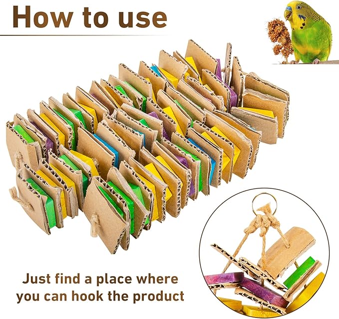 MYFAMIREA Parrot Toys for Medium Birds, Parrot Chewing Cardboard Toys Natural Wooden Macaws Cage Chewing Gifts for African Greys, Cockatoos, Macaws, Small and Medium Birds-Mewly Pet