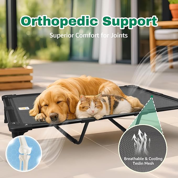 Sytopia 47'' Outdoor Elevated Dog Bed for Extra Large Dogs, Chew-Proof Pet Camping Raised Cot with Breathable Mesh - Durable Frame, Cooling Hammock Style, Anti-Slip Base, Water-Resistant, Easy Clean-Mewly Pet