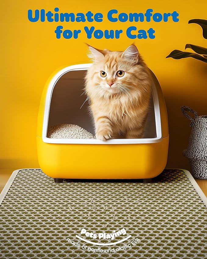 Cat Litter Mat - 23.2'' x 14.6'' Small Litter Trapping Mat, Easy to Clean Litter Box Mat, Waterproof, Urine-Proof, Non-Slip Kitty Litter Mats for Floor, Beige-Mewly Pet