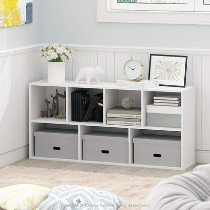 Furinno LUDER Book Shelf, 7-Cube Bookshelf, Bookcase, 9.4" x 19.5" x 41.7", for Living Room, Bedroom, Home Office, White