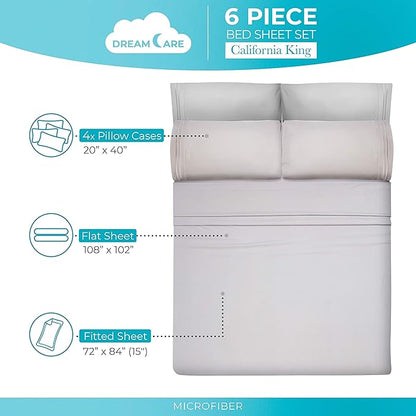 DREAMCARE California King Sheet Sets – 6 pcs Cooling Bed Sheets – up to 15” Deep Cal King Sheets – 2500 Supreme Collection – Extra Soft 100% Brushed Microfiber Hotel Luxury with Side Pocket – L Gray