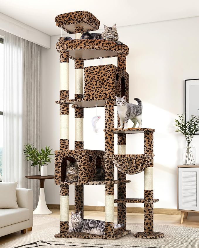 Globlazer Giant Cat Tree, 83 inch Cat Tree for Indoor Cats Large Adult, XXL Cat Tower with 9 Scratching Posts for 20lb+ Heavy Duty Large Adult Cats, F83, Leopard Print-Mewly Pet