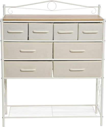 Household Essentials Victorian Style 8-Drawer and Bottom Shoe Shelf Storage Organizer Unit, White and Coastal Oak Color