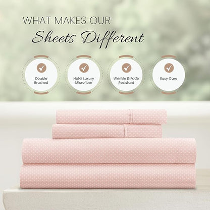 Linen Market Double-Brushed Patterned Microfiber California King Sheet Set 4 Piece – Oeko-TEX Certified Ultra Soft & Wrinkle-Free - 16" Deep Pocket Sheets Easy Care Cal-King Size - My Heart Pink