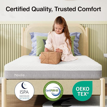 Novilla Twin XL Mattress, Cooling Gel Memory Foam Mattress 8 inch for Pressure Relief, Enhanced Support & Plush Comfort, Grey & White
