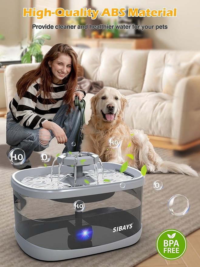 SIBAYS 2.5Gal/9.5L Dog Water Fountain for Large Dogs, 3 Flow Modes Large Pet Water Fountain for Cats, Automatic Dog Water Bowl Dispenser with 7" Filter & Smart LED Pump, Quiet, BPA-Free Material(FS68)-Mewly Pet