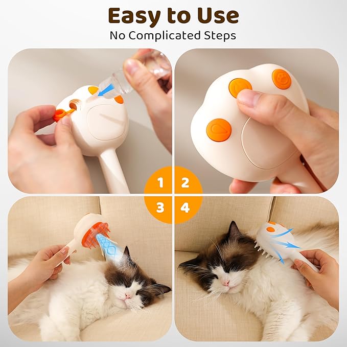 Steam Cat Brush, 6-in-1 Dog Brush Spritz Defur Comb, Steamy Skin Friendly Deshedding Grooming Tool, Suitable for Shedding & Haired Pets, Pet Supplies Accessories,White-Mewly Pet