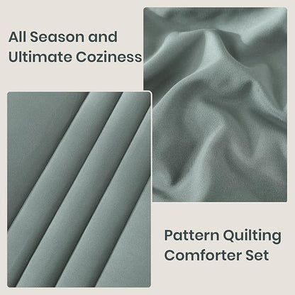 Monbix Twin XL Size Comforter Set - Extra Long 5 Pieces Dorm Bedding Sets, Quilting Design Fluffy Bed in a Bag Twin XL with Sheets, Pillowcase & Sham (Sage Green)