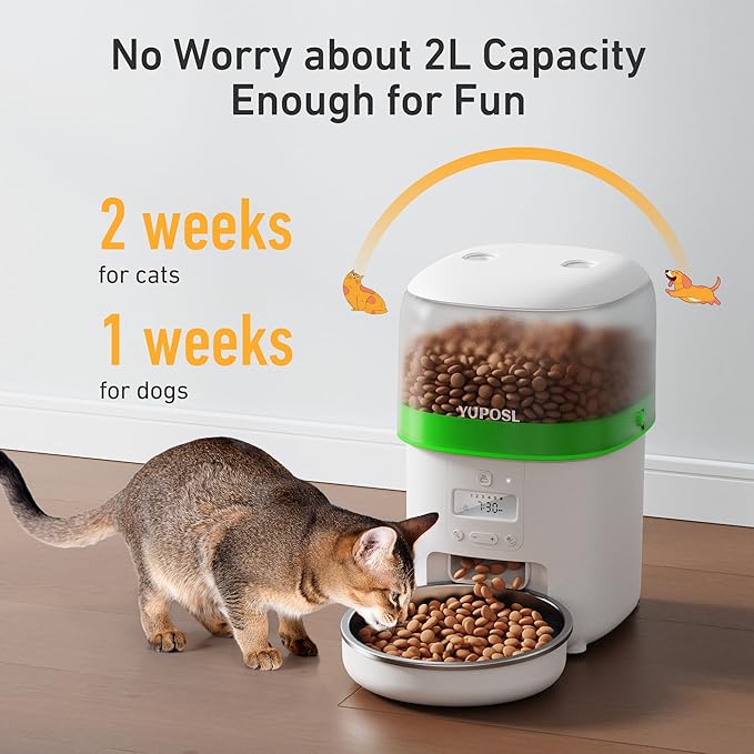 Automatic Cat Feeder - 2L Cat Food Dispenser, Timed Auto Pet Feeder with 180-day Battery Life, 1-6 Meals Per Day, 1-16 Portion, Desiccant Bag Keeps Dry Food Fresh, Also for Small Dogs-Mewly Pet
