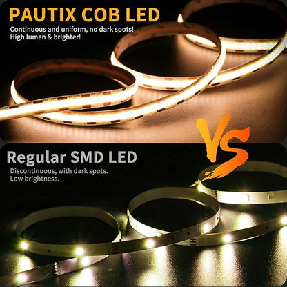 PAUTIX COB LED Strip Light 5V USB 9.84ft/3m 640LEDs 1200lm Dimmable LED Strip Light 3000K Warm White CRI90+ USB TV Backlight,Flexible Under Cabinet Tape Light for Bedroom,Kitchen,Home DIY Lighting