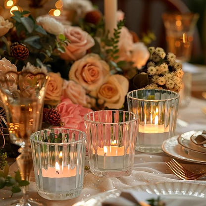 ComSaf Votive Candle Holders, 12 PCS Glass Candle Holders, Ribbed Tealight Candle Holder for Table Centerpieces, Clear Candle Holder for Wedding, Home Decor, Party, Baby Shower, Special Occasions