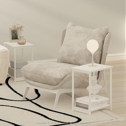 Furinno Simplistic Side Table, 2-Tier Metal Frame End Table with Open Shelf, Night Stand, Bedside Table, for Living Room, Bedroom, White