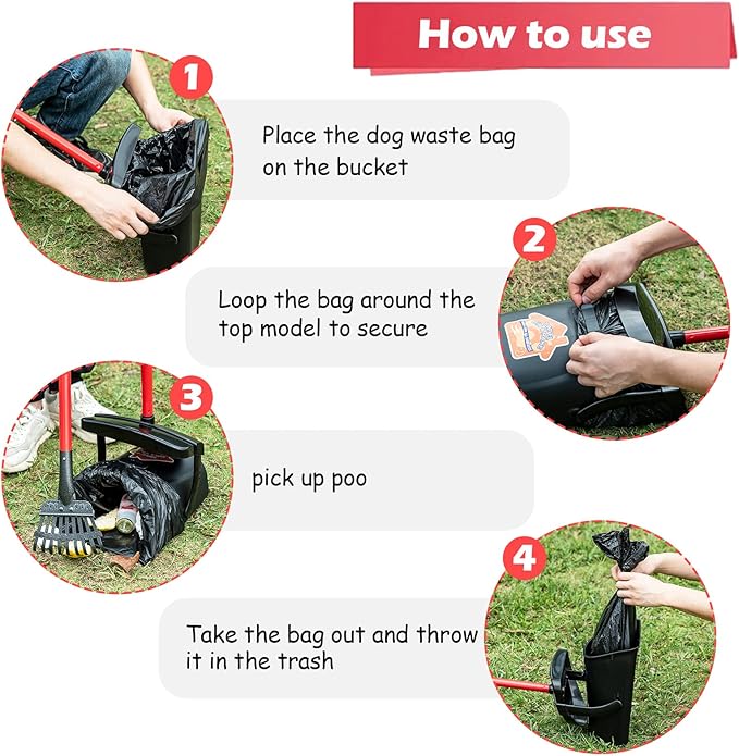 Pooper Scooper Large Swivel Bin & Rake for Large & Small Dogs Non-Breakable Dog Poop Scooper with 20 Waste Bags Easy to Clean Pet Waste Use on Grass, Dirt or Gravel - Pet Supplies-Mewly Pet