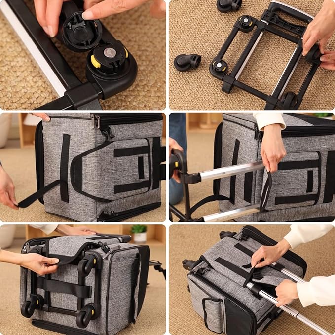 HSC PET Dog Strollers Small Dog Backpacks Carriers Pets Strollers Travel Bags Puppy Detachable Rolling Softsides Carrier with Wheels for Small Animal Like Bunny Rabbit Kittens Puppy Outdoor (Pink)