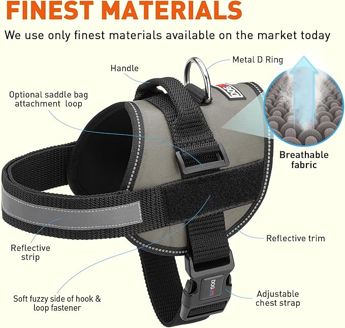 Dogline Dog Harness, Reflective No-Pull Adjustable Vest with Handle for Walking, Training, Service Breathable No - Choke Harness for Small, Medium or Large Dogs Room for Patches Grey S 18"-24"-Mewly Pet