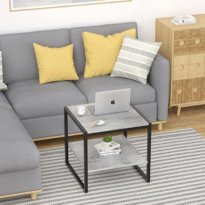 Homieasy End Table, 20 Inch Square Side Table Modern Night Stand with 2-Tier Storage Shelf, Living Room Small Coffee Table, Wood Finish Bedside Table for Bedroom, Light Oak