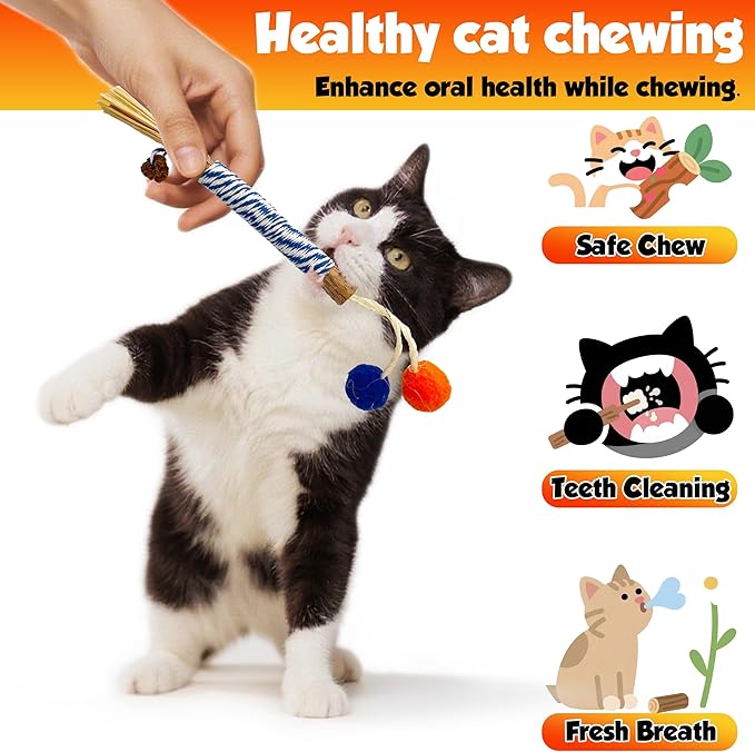 Catnip 4PCS Chew Stick with Wrapped Cotton Rope – Natural Dental Care Cat Toy for Teeth Cleaning & Gum Health, Satisfies Chewing Instincts, Safe & Long-Lasting Kitten Teething Toy-Mewly Pet